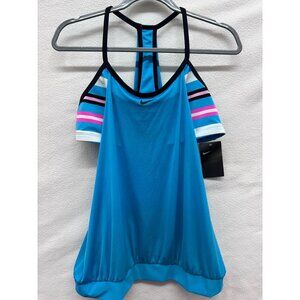 Nike Womens XL Striped Racerback Swim Tankini With Bra Support In Blue NWT